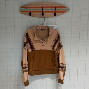 Miss Me Brown Plaid Raw Edge Pullover